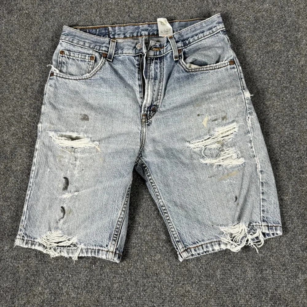 Vintage Levis 505 Jean Shorts 30 Blue Light Wash Distressed Y2K 2000's Jorts